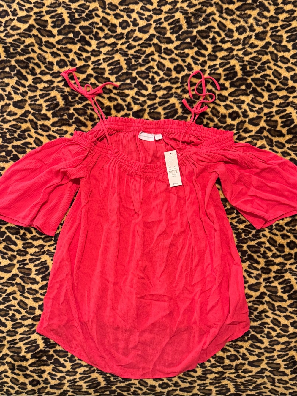 (NWT) Bright Pink Off-Shoulder New York & Company Tie-Strap Women's Top